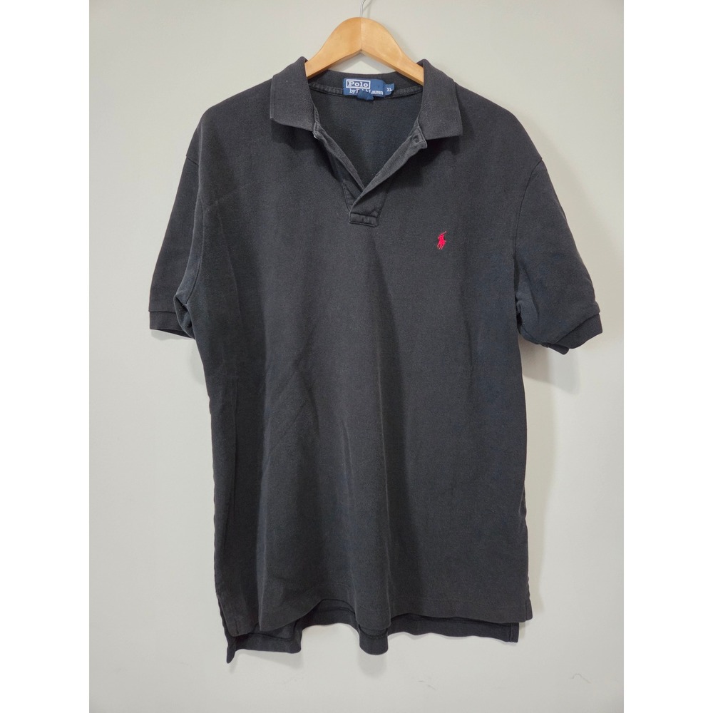 Polo Ralph Lauren Mens XL Black Short Sleeve Pique Polo‎ Shirt Red Pony Logo